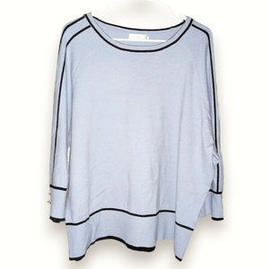 Retrology Periwinkle Blue Black Trim Soft 3/4 Sleeve Knit Sweater Women XL